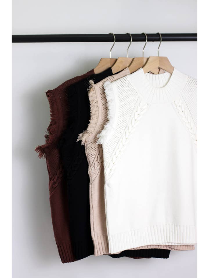 ESLEY - Wholesale Knit Top - Women's - T2412ASJP69512 - Women's Braided Knit Sleeveless Sweater3