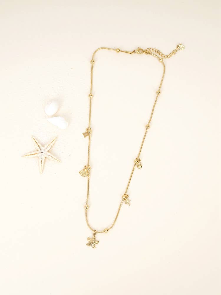 gold Multicharms Elements Of The Sea Stainless Steel Necklace for wholesale on Faire2