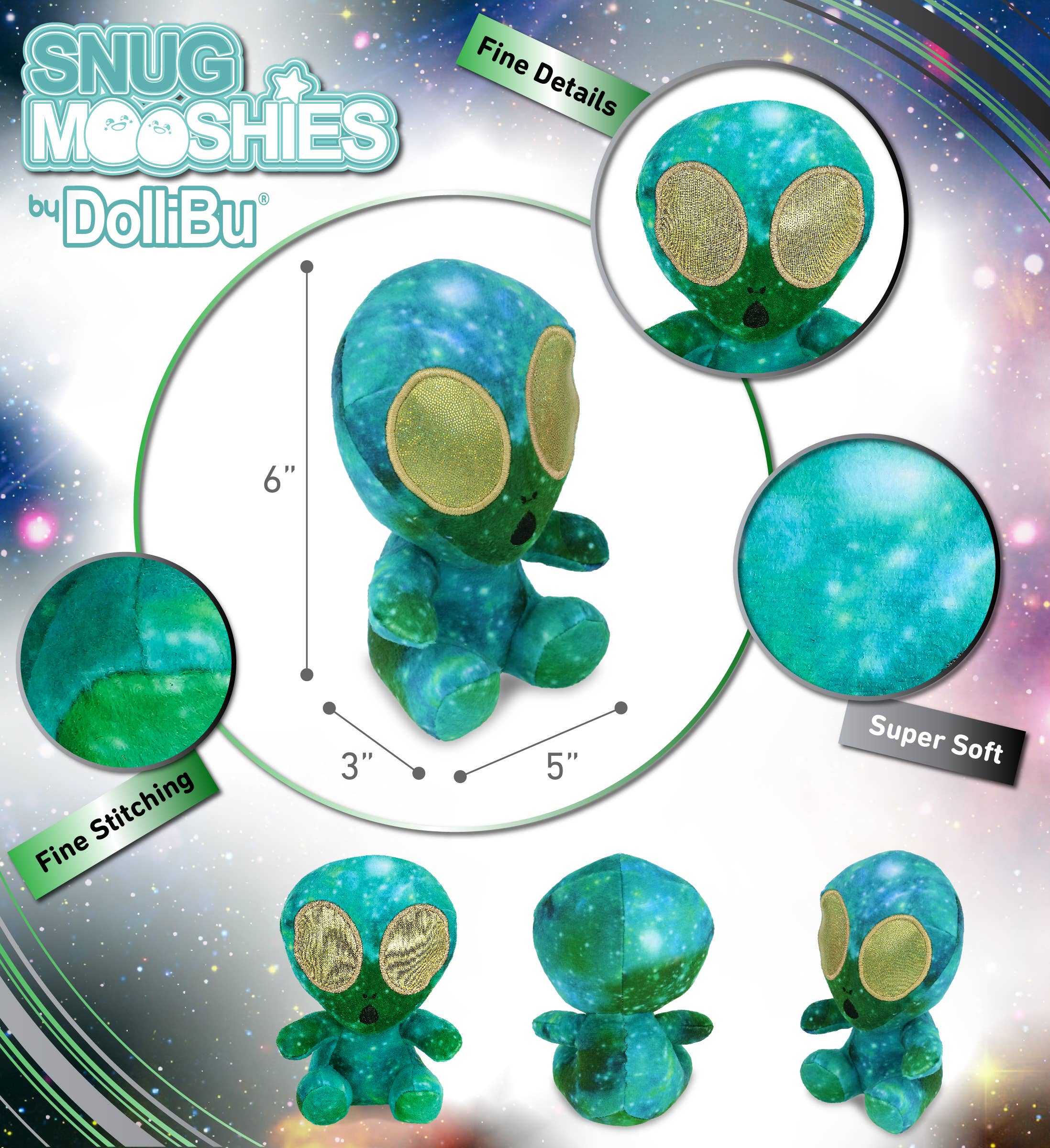 Cota Global - Wholesale Stuffed/Plush Toy - Kids & Baby - Snug-Mooshies Plush - Space Green Alien 6"2