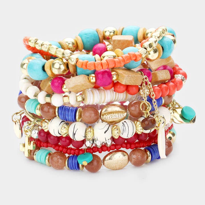 CT Beaded | Wood Bracelets | Multi Stackable Charm | 3149 for wholesale by Curated Trinkets