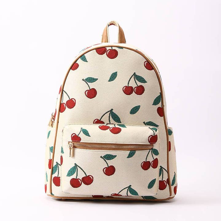 Mochila Grande Cherry em Fundo Creme por atacado de Signare London