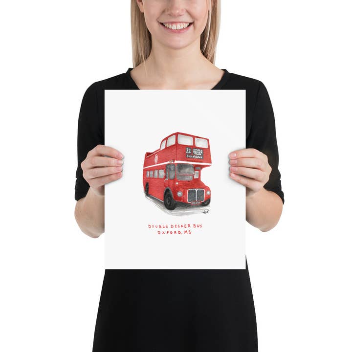 Carper Creative Co. - Wholesale Art Print - Double Decker Bus Oxford MS Watercolor Art Print3