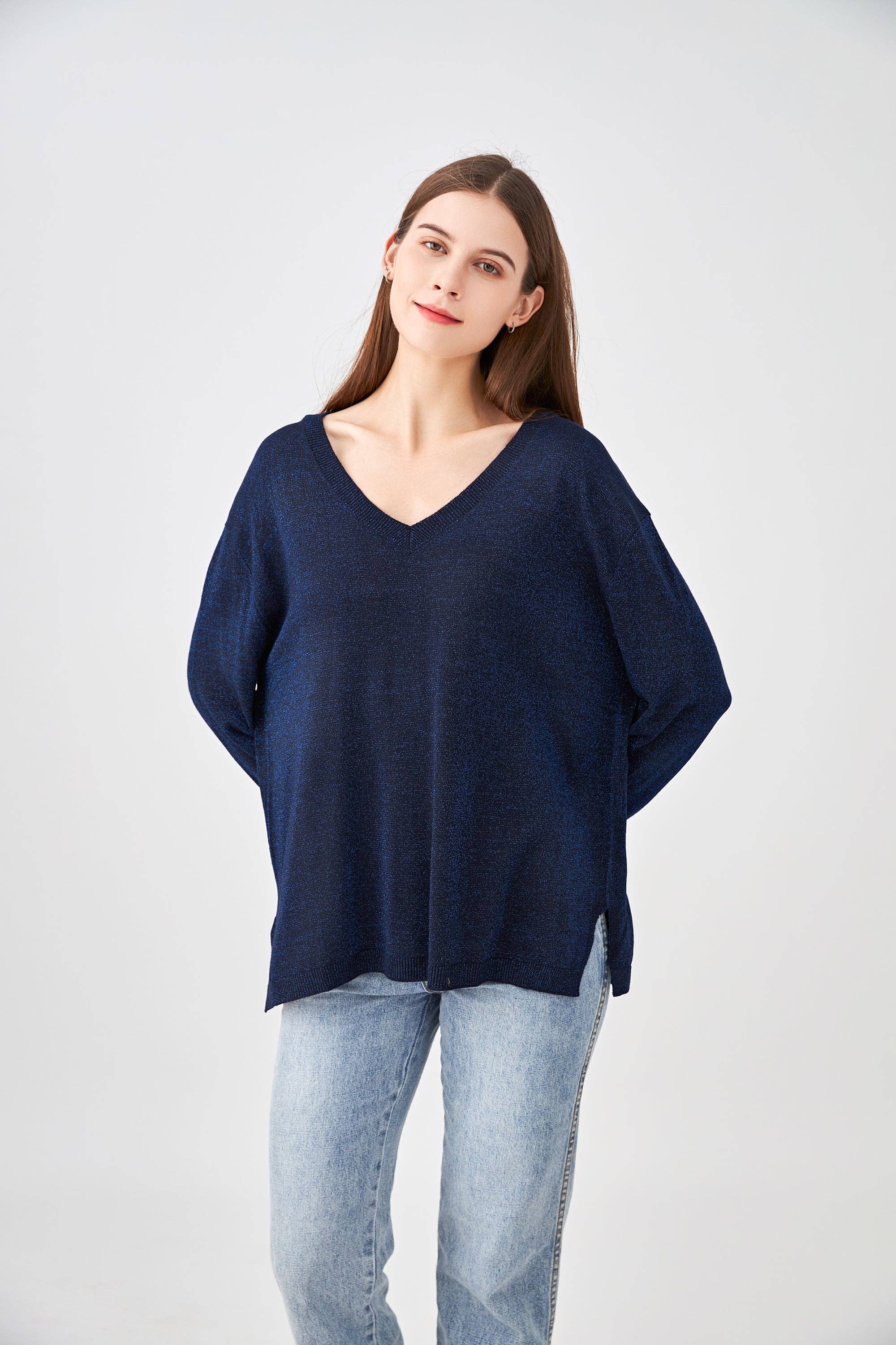 jw.atelier - Vente Pull en maille – femme - Pull lurex cachemire col V oversize10