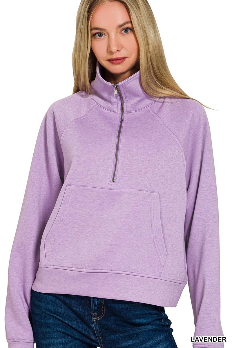Vanilla Monkey - Wholesale Sweatshirt - Women's - Scuba Half Zip Pullover With Kangaroo Pocket0