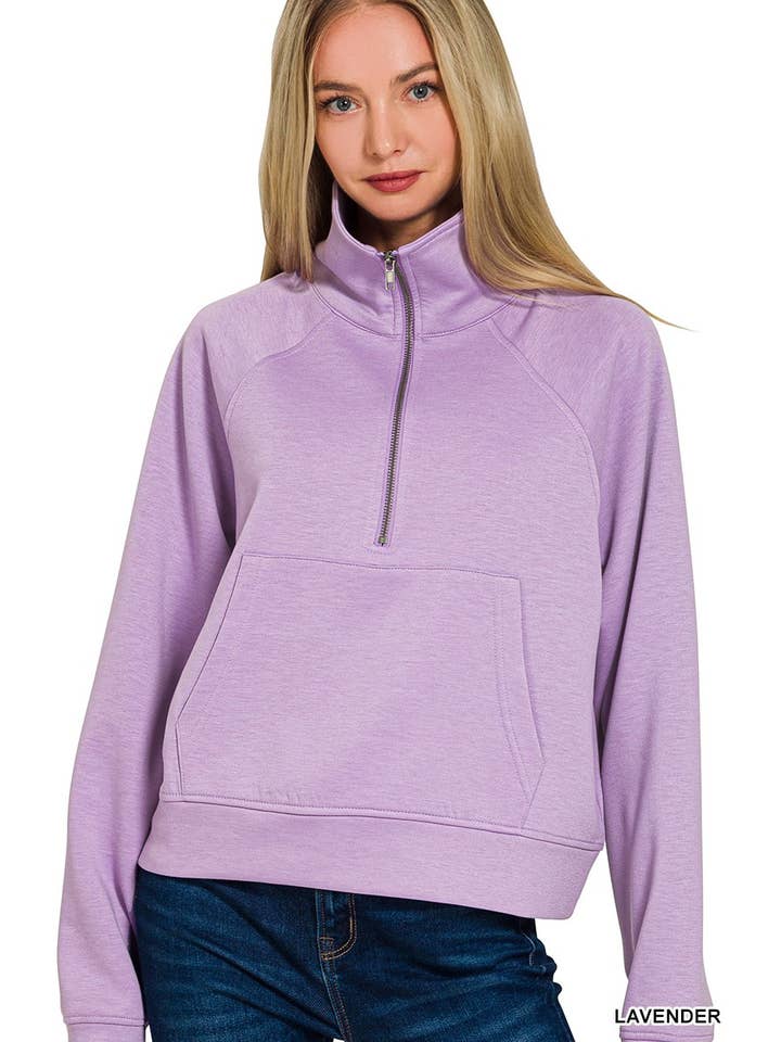 Vanilla Monkey - Wholesale Sweatshirt - Women's - Scuba Half Zip Pullover With Kangaroo Pocket