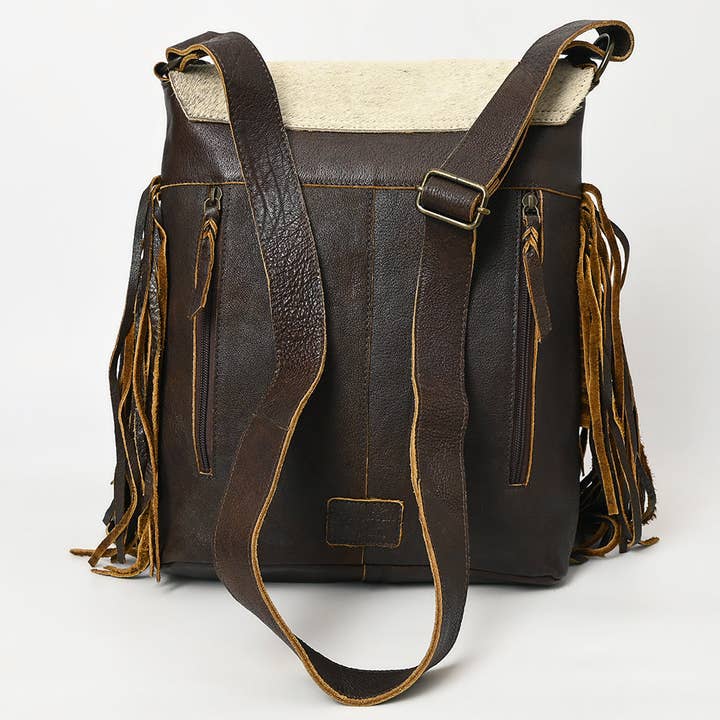 LS Western - Wholesale Messenger Bag – Women’s - ADBGM416 Engraved Designed Hair-On Fringe Messenger Bag with Braided Trim - American Darling6