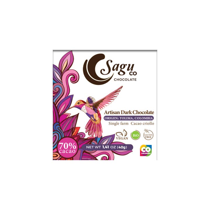 Organic Dark Chocolate Bar 70% Cacao 40g for wholesale by SAGU CO CHOCOLATE