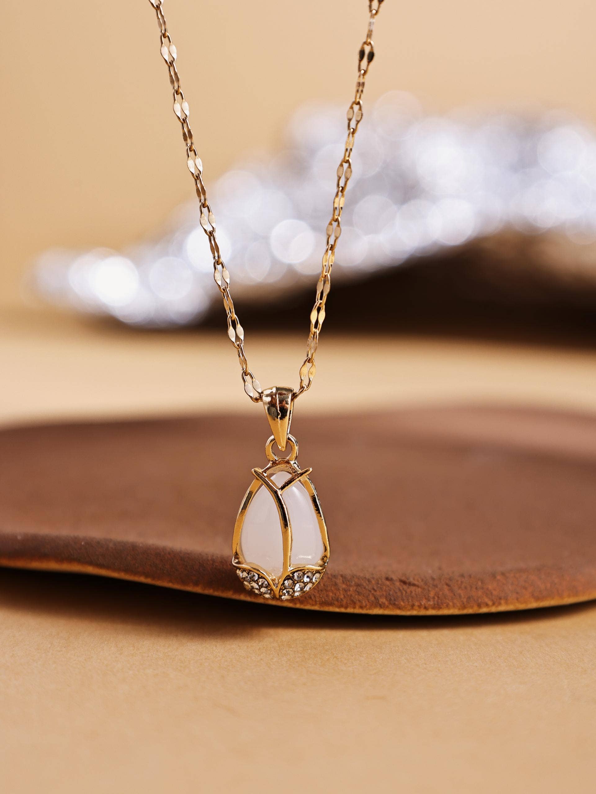 Katinki - Wholesale Pendant/charm necklace - White Gem Teardrop Pendant Necklace