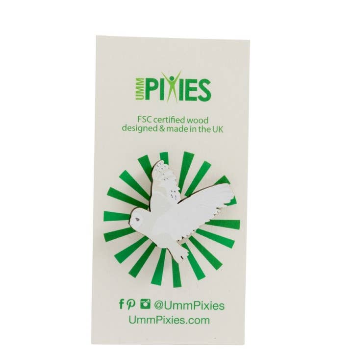 Spilla in legno a forma di barbagianni per la vendita all'ingrosso da parte di UmmPixies