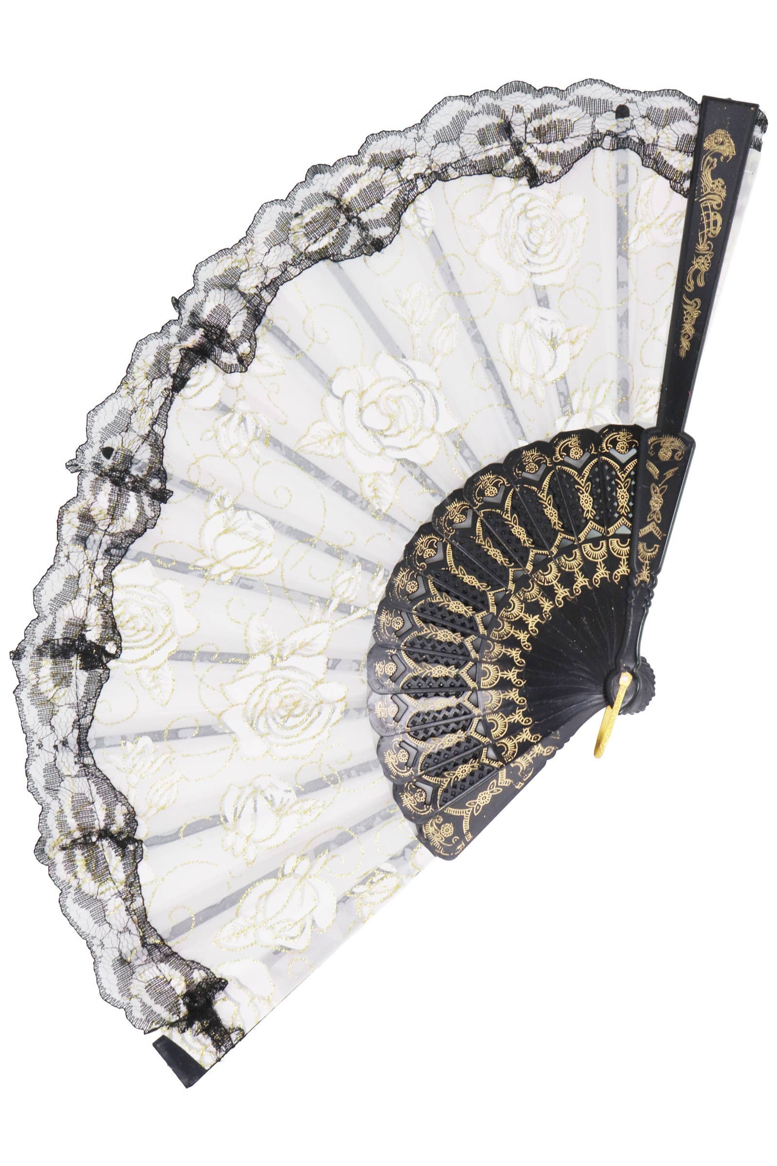 ASSORTED Rose Glitter Black Lace Handheld Folding Fan for wholesale on Faire3
