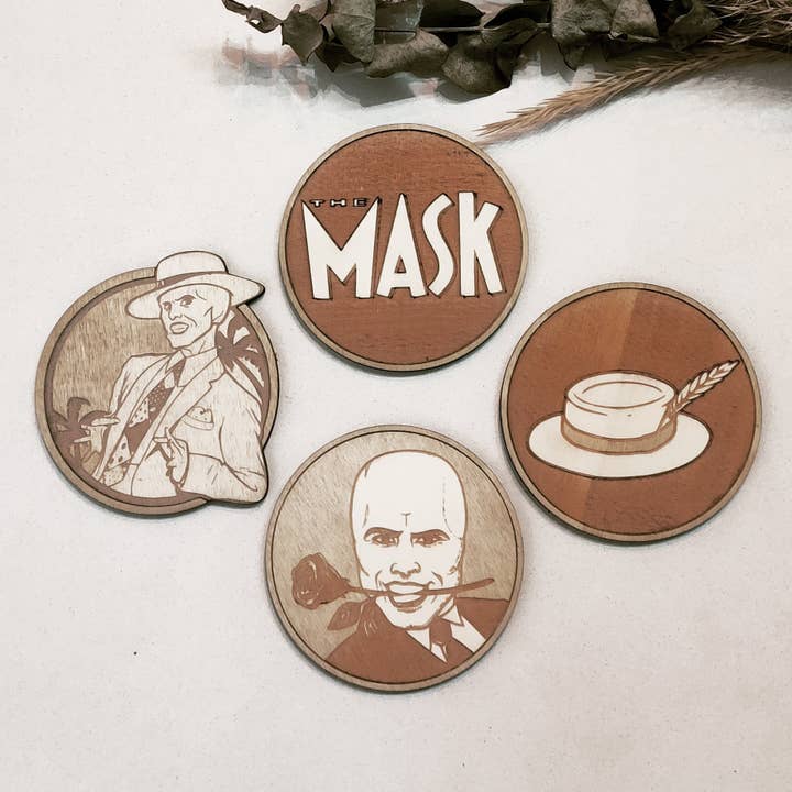 Set de 4 posavasos de madera The Mask - Cine - Películas clásicas para venta al por mayor de Studio Rima
