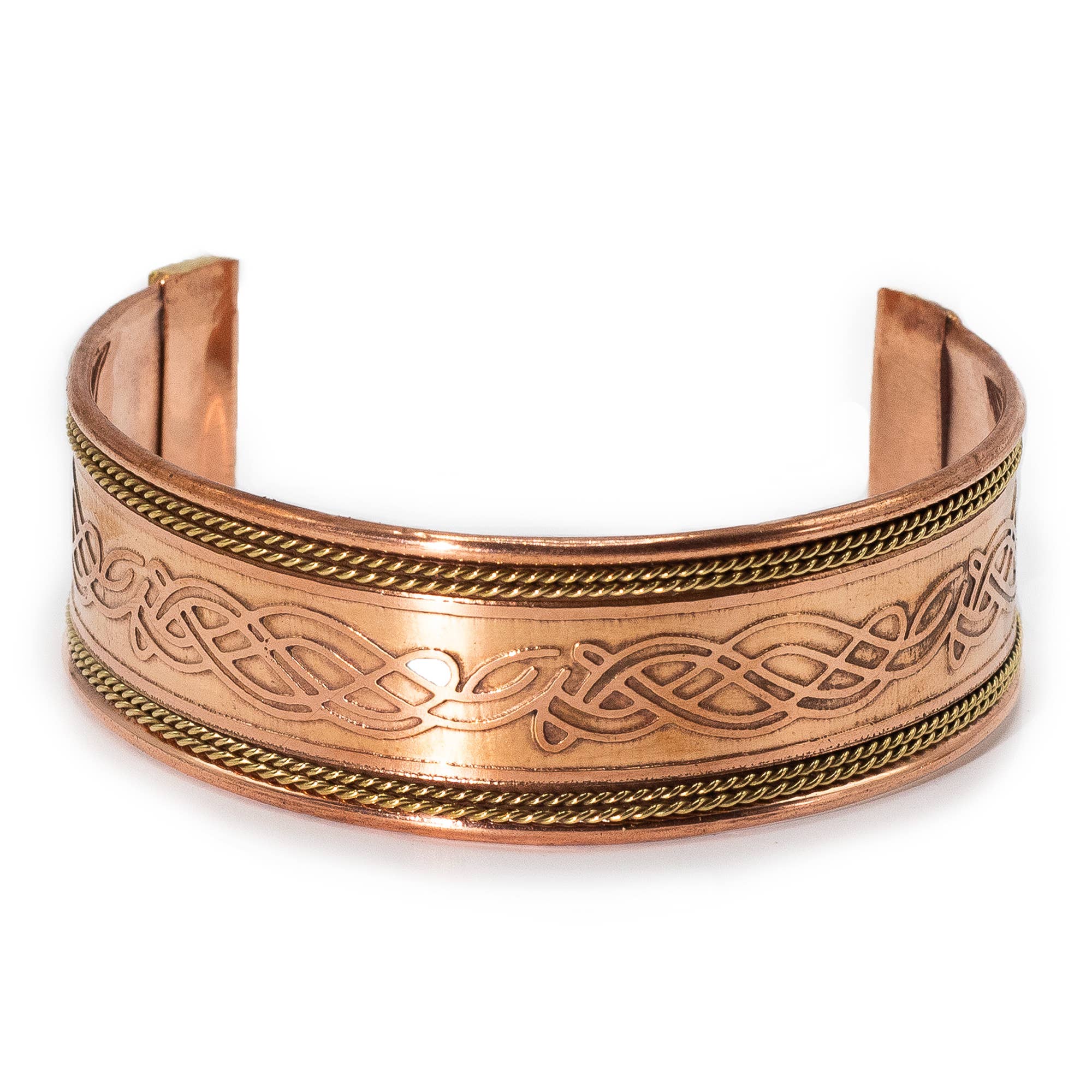 AW Artisan - Wholesale Cuff Bracelet - 6x Copper Bracelets - Wide Bands and Brass Decoration0