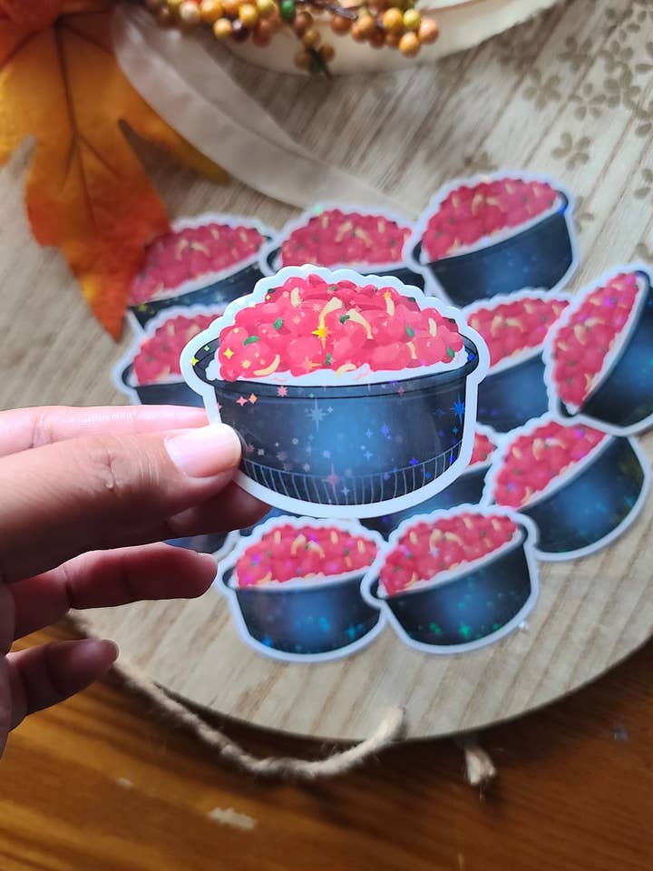 Poke bowl holographic glitter sticker for wholesale by Nan's Desk LLC