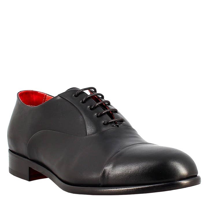 Men's elegant black oxford in leather and red lining for wholesale by The Royale Leather