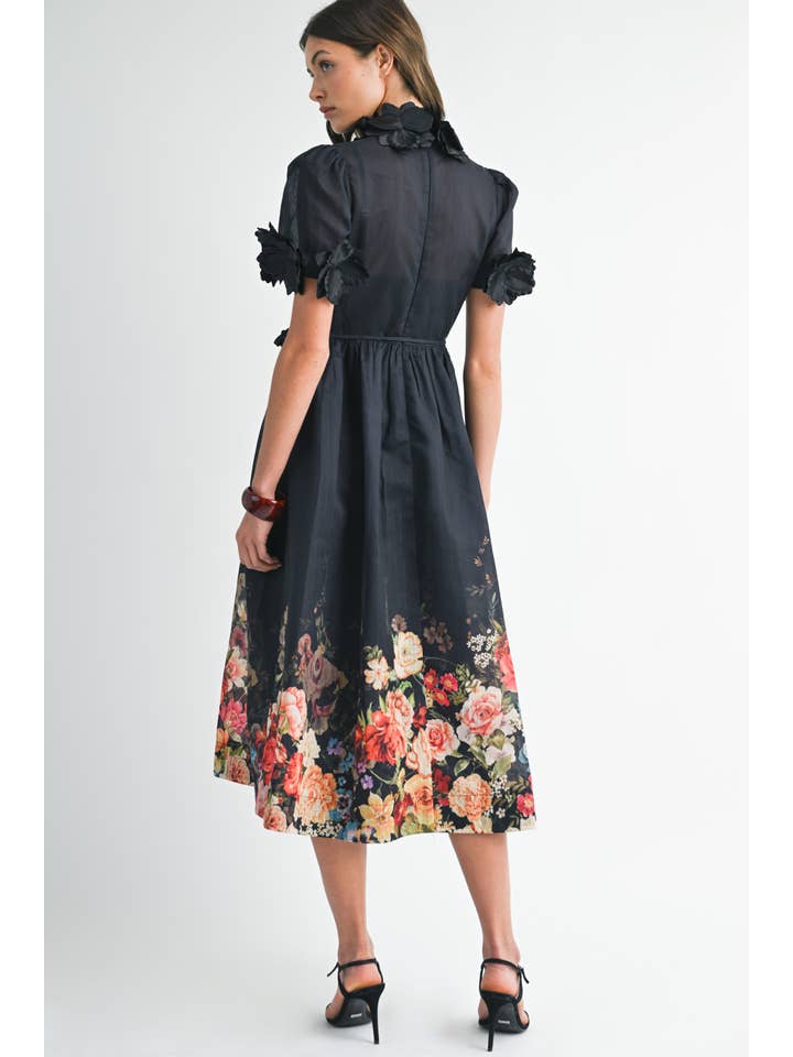 EB LUXE - Wholesale Dress - Women's - RD0026 3D Floral High Neck Short sleeve Midi Dress6
