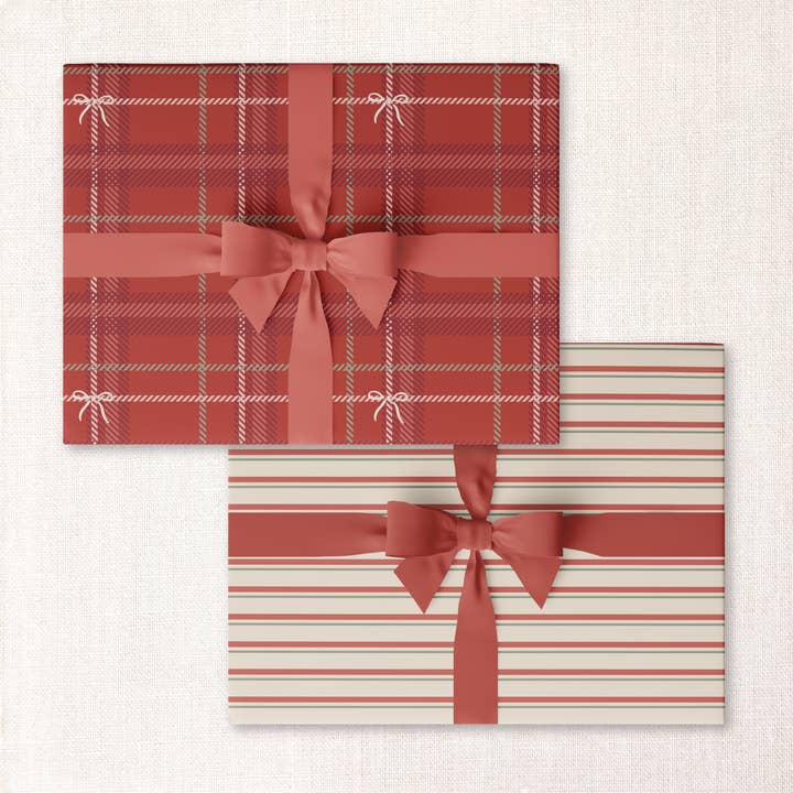 Urbanic Goods - Wholesale Flat Wrap - Tartan Bows + Christmas Stripes