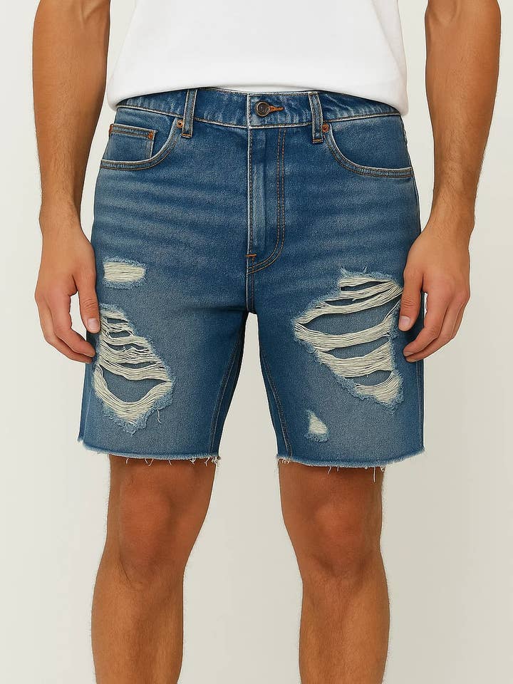 Short en jean déchiré pour homme avec ourlet effiloché - Décontracté pour la vente par Zovater Incorporation