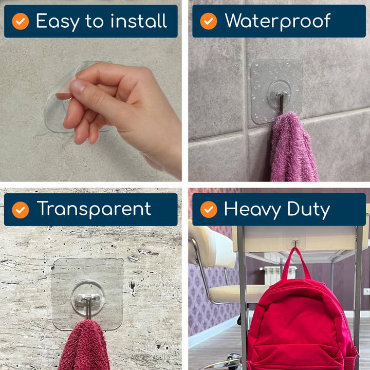 GLUIT - Wholesale Wall hook - GLUIT Adhesive Hooks Heavy Duty 22 lbs Robe Towel Hooks Waterproof Adhesive Wall Hooks for Home Bathroom Kitchen Office and Outdoor7