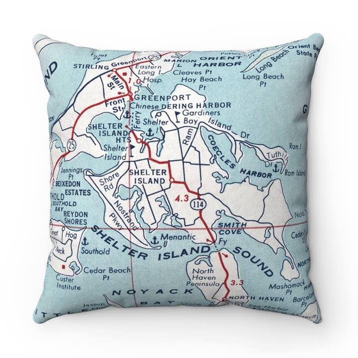 Shelter Island Long Island New York Map Pillow for wholesale by Daisy Mae Designs