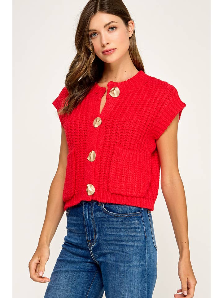 Miss Love - Wholesale Sweater Vest - Women's - CHUNKY KNIT BUTTON-FRONT VEST TOP11