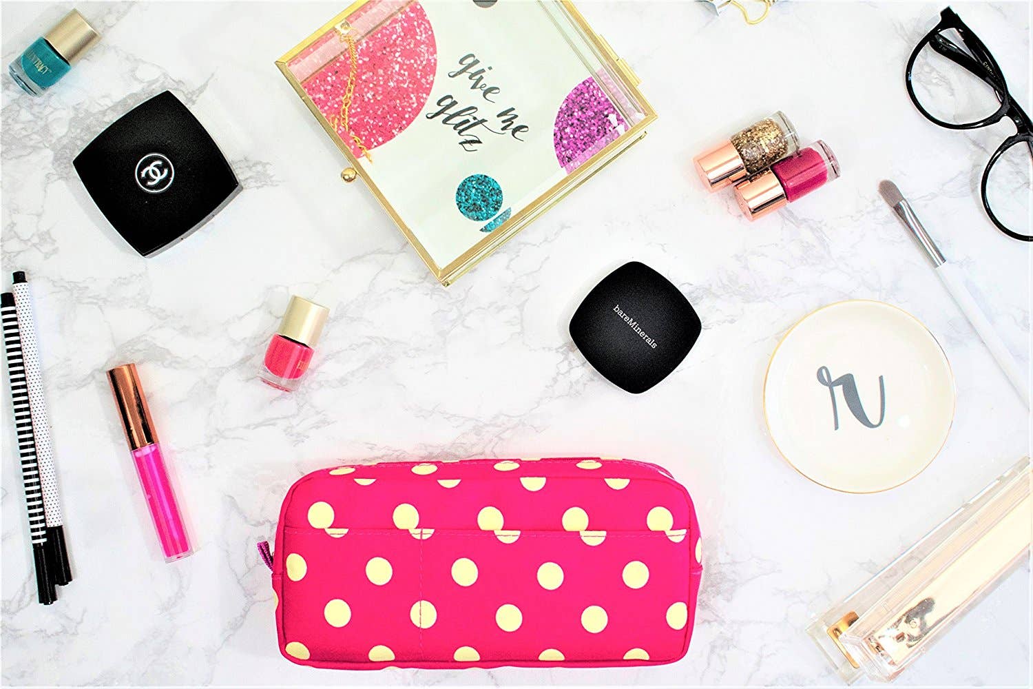 Blu Monaco - Wholesale Pencil Case/Pouch - Blue Monaco Cute Pencil Case for Girls - Pen Pouch - Makeup Bag - Pink with Yellow Polka Dots - 8 Inch By 4 Inch1