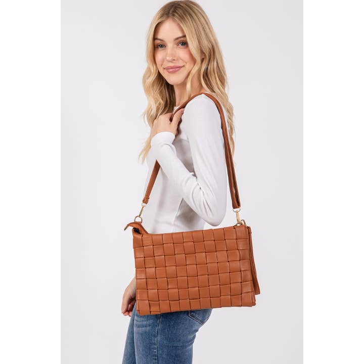 Collections by Fame Accessories - Wholesale Crossbody Bag - Women's - Faux Leather Basket Weave Hand Bag