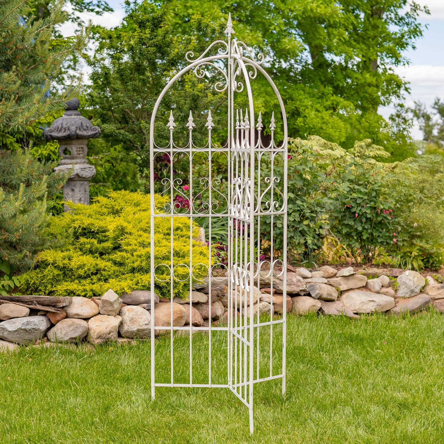 Zaer Ltd. International - Wholesale Trellis - Three Wall Iron Trellis with Fleur-de-lis "Paris 1968" -7.7'0