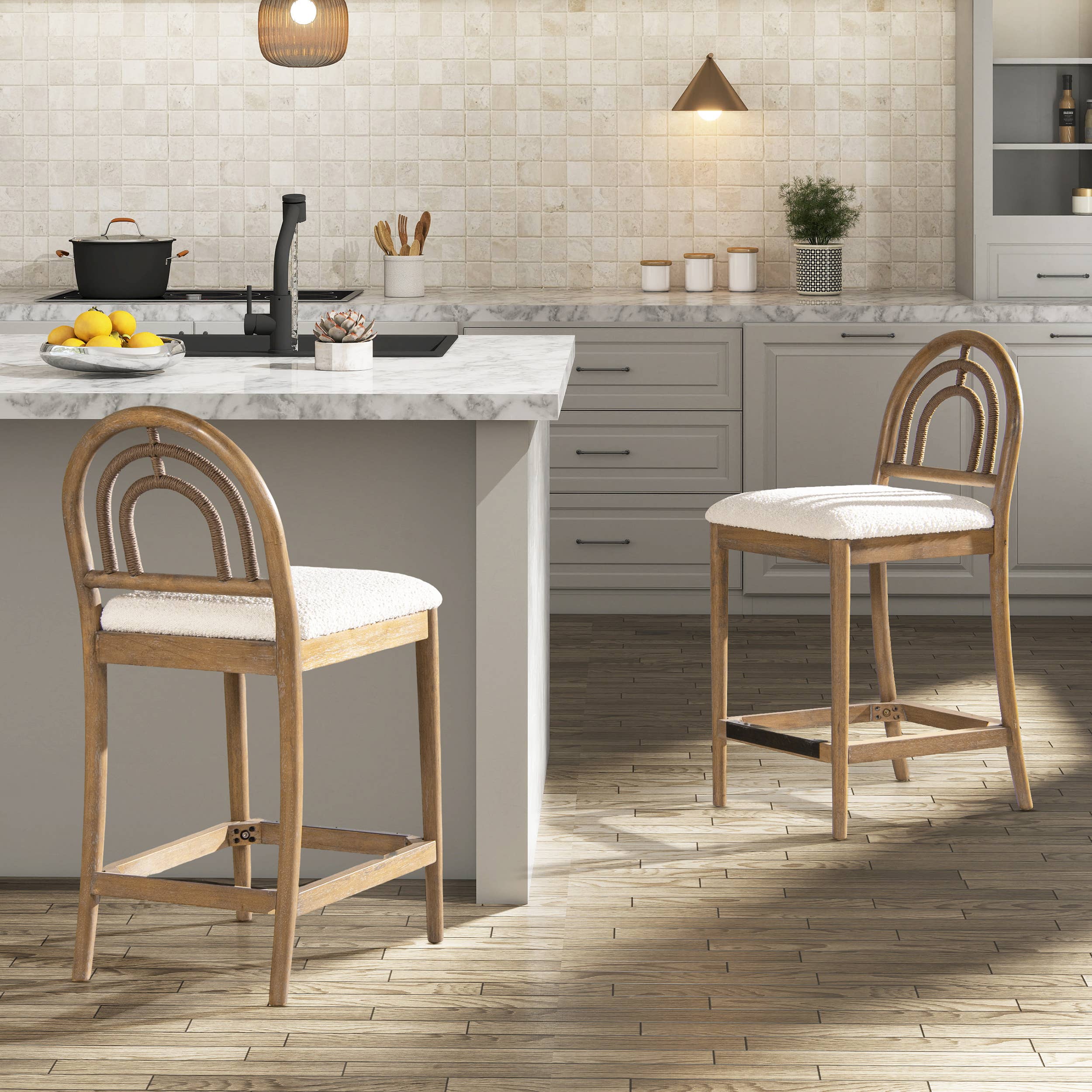 Jennifer Taylor Home - Wholesale Stool - 27" Arched Back Wood & Upholstered Set of 2 Counter Stools5