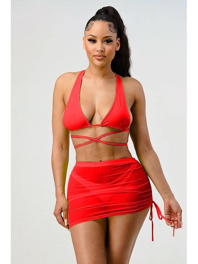 Falda de playa con traje de baño tipo bikini de 3 piezas para venta al por mayor de ITSSY