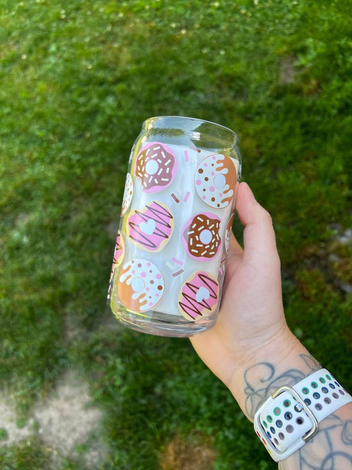 Donut with Sprinkles Full Wrap Libbey Can Glass for wholesale by The Crazy Craft Girl LLC