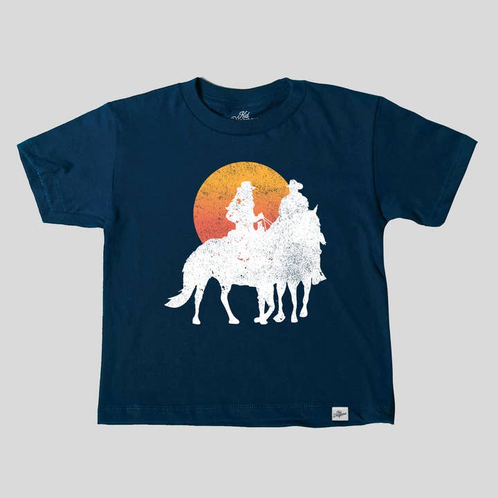 Kids Sunset Ride Western T-Shirt Navy Blue Graphic Tee for wholesale by Kid Dangerous