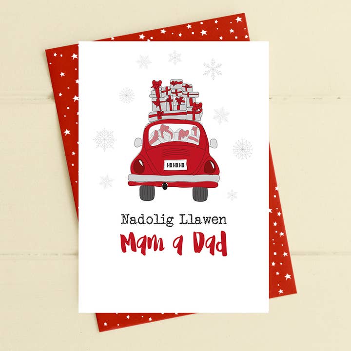 Nadolig Llawen Mam A Dad - Welsh Card for wholesale by Dandelion Stationery