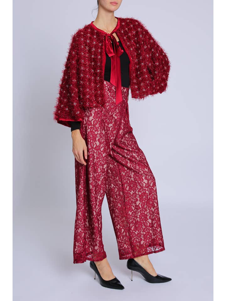 Red Embellished Fuzzy Boucle Crop Jacket PC4109 for wholesale on Faire