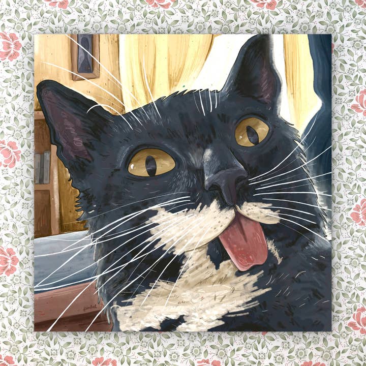 Tuxedo-Katze Albern, Kunstdruck, 8 x 8 Zoll, Signiert & Nummeriert für den Großhandel von Art Fimbel