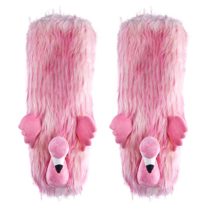 Oooh Yeah/Sock It Up/Oooh Geez Slippers - Wholesale Sock Slippers - Women's - Flamingo Time | Women's Funny Fuzzy Animal Slipper Socks