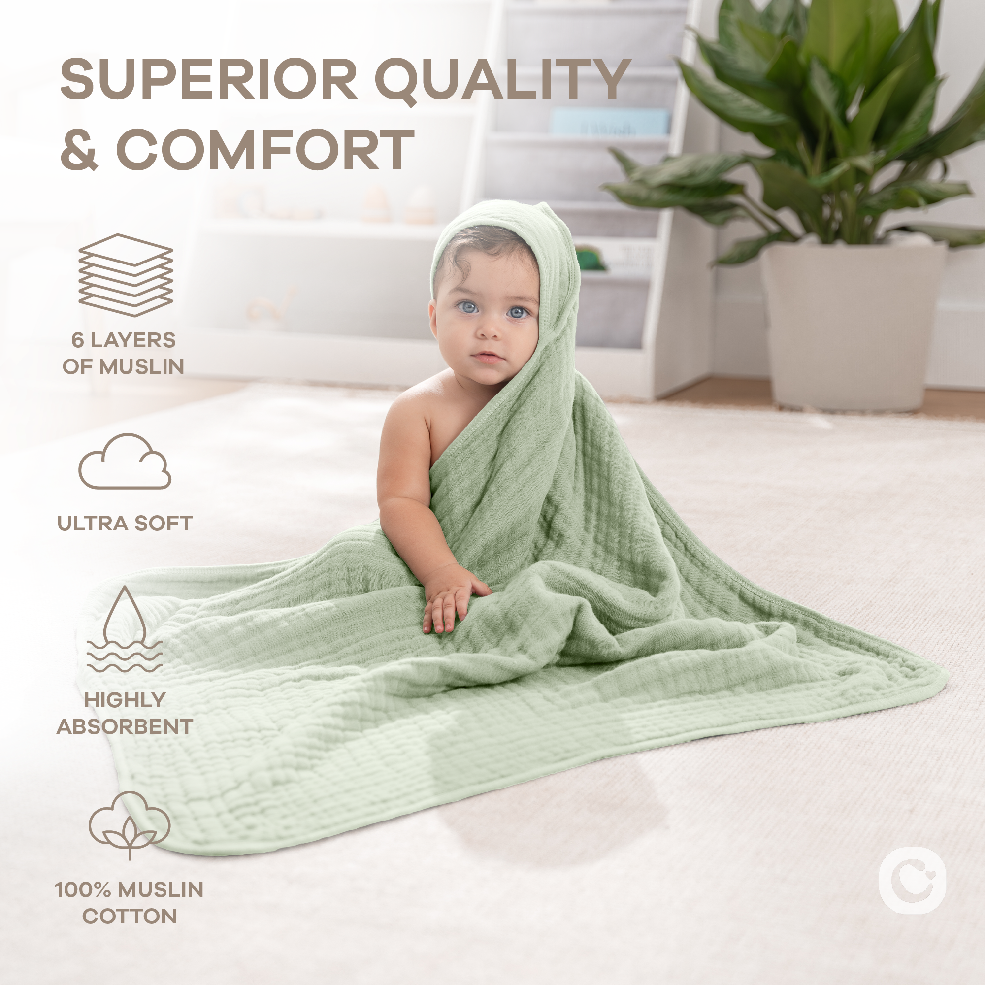 Comfy Cubs - Vendita all'ingrosso Asciugamano con cappuccio - Bambini e neonati - Asciugamano con cappuccio per neonati, 6 strati 100% cotone mussola di Comfy Cubs91