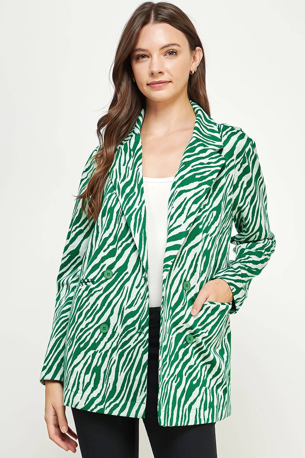 Strut & Bolt – Engroshandel Blazer - Dame – Zebra Mønster Strik Blazer10