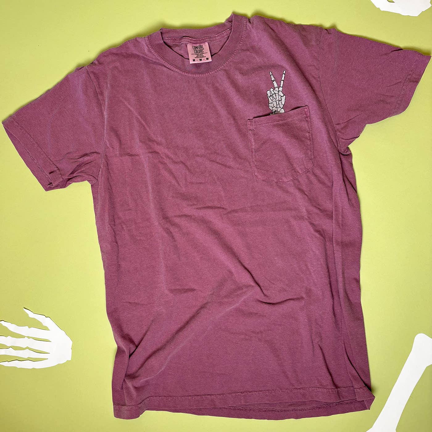 Animal Instincts - Wholesale T-Shirt - Unisex - Unisex Embroidered Skeleton Peace Hand Pocket Tee5