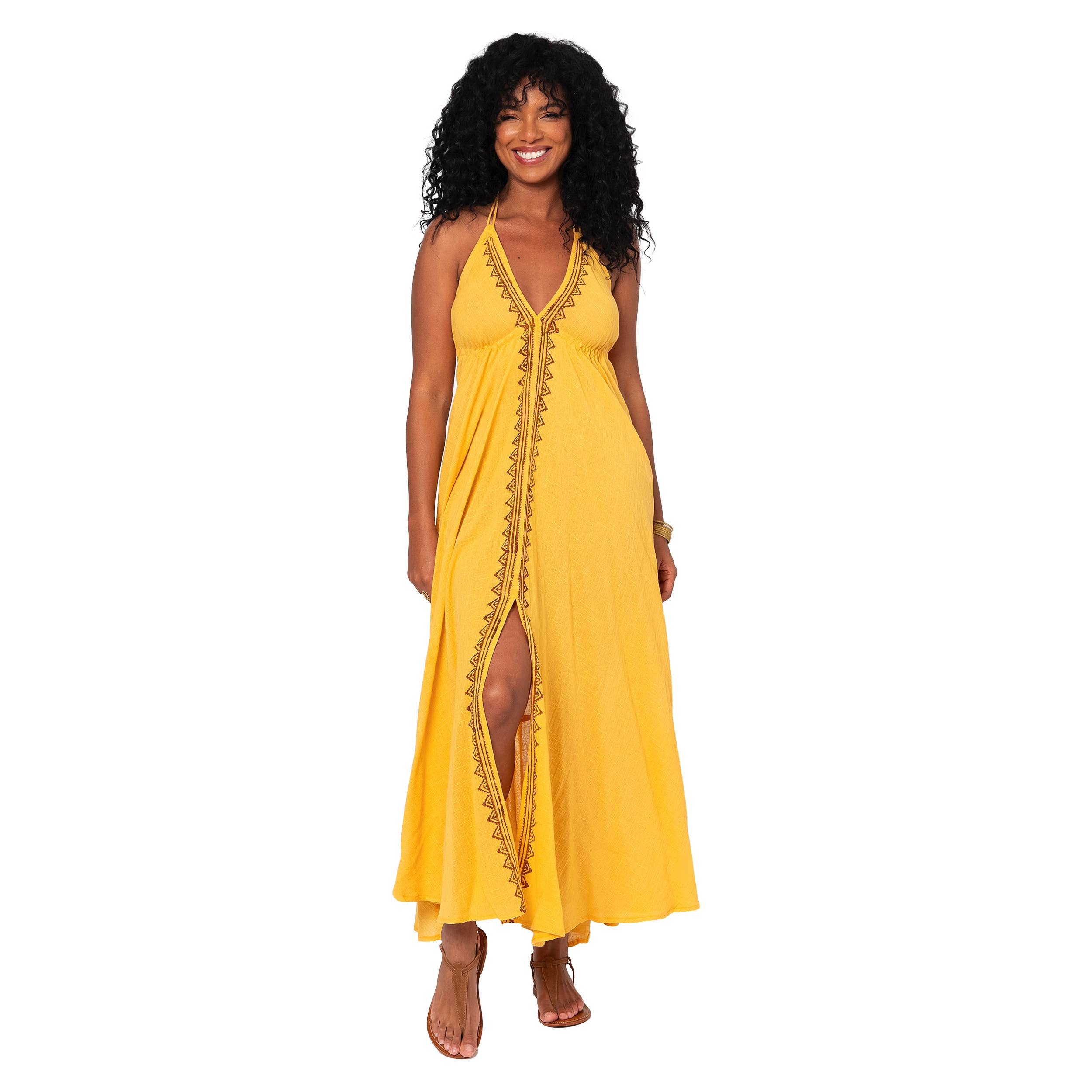 La Mano Boho - Wholesale Dress - Women's - LONG YELLOW BACKLESS SUMMER DRESS MBM3001C2