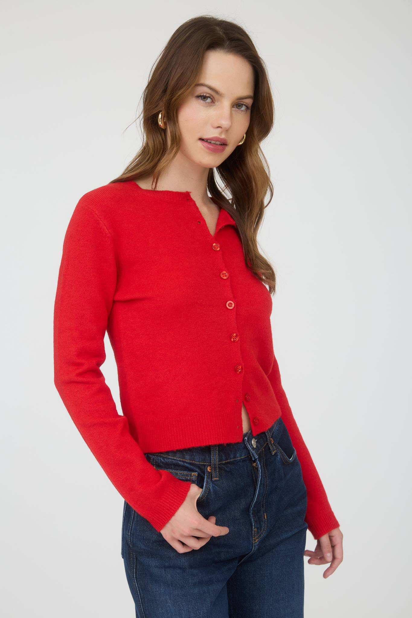 The Workshop Studio - Vente Pull en maille – femme - GILET À MANCHES LONGUES AVEC BOUTONS ET COL ROND20