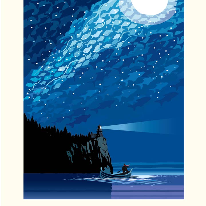 Landmark MN | Stampa d'Arte Notturna Stellata del Lago Superiore per la vendita all'ingrosso da parte di Legendary Landmark Art Prints
