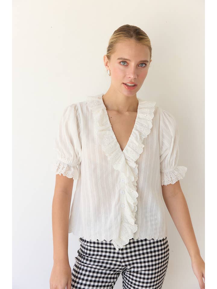 RAISONNEL - Wholesale Blouse - Women's - V-Neck Ruffle Blouse - RT10171