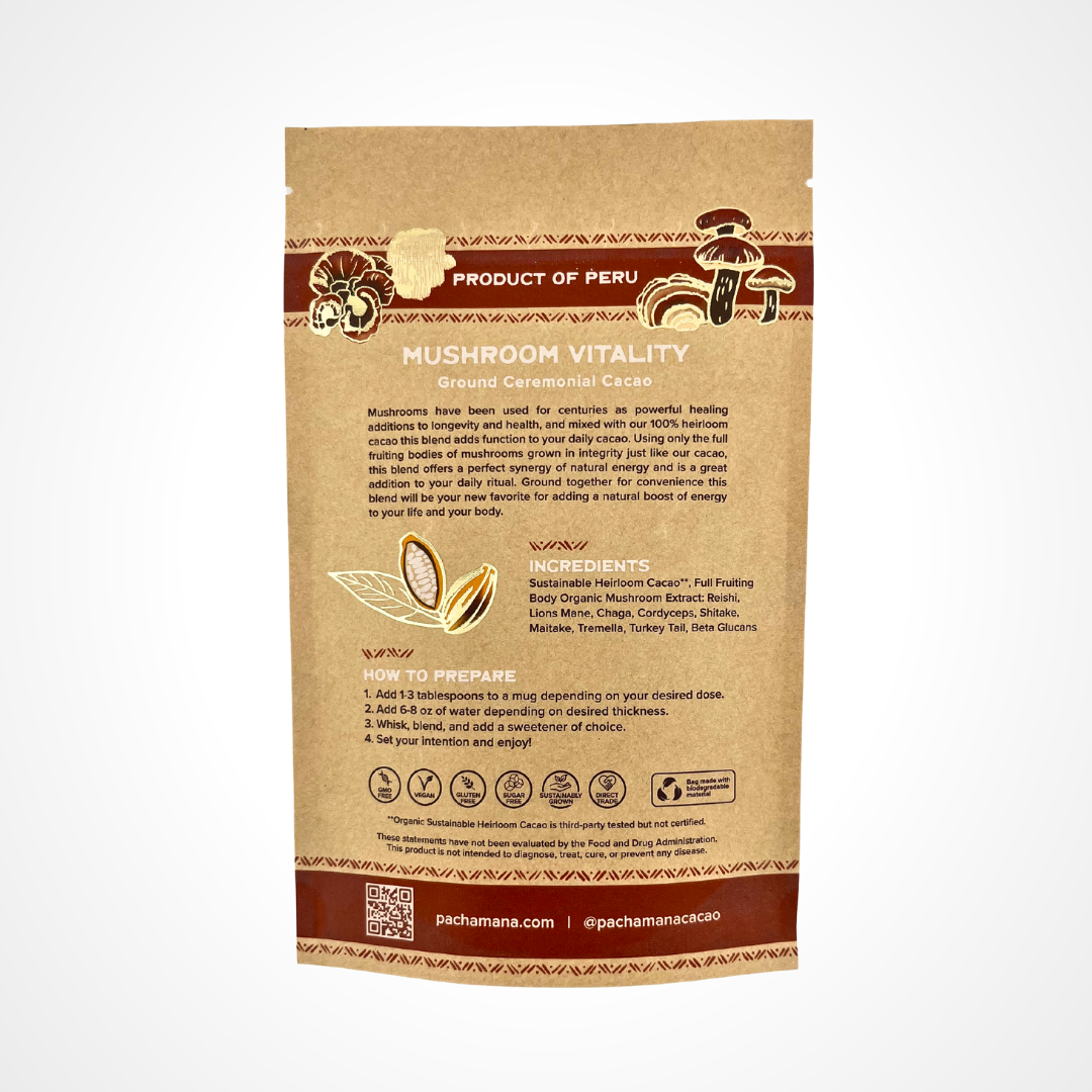 Pacha Mana Cacao - Wholesale Hot Cocoa Mix/Kit - Mushroom Vitality (Ground Cacao) Drinking Chocolate Blend3