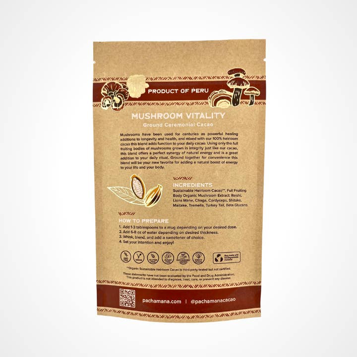 Pacha Mana Cacao - Vendita all'ingrosso Mix per cioccolata calda - Miscela di cioccolato da bere Mushroom Vitality (cacao macinato)3