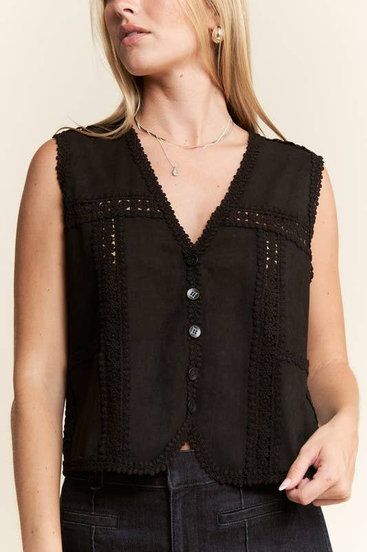 JADE BY JANE PLUS - Wholesale Outerwear Vest - Women's - PLUS SIZE SUEDE VEST WITH LACE TRIM12