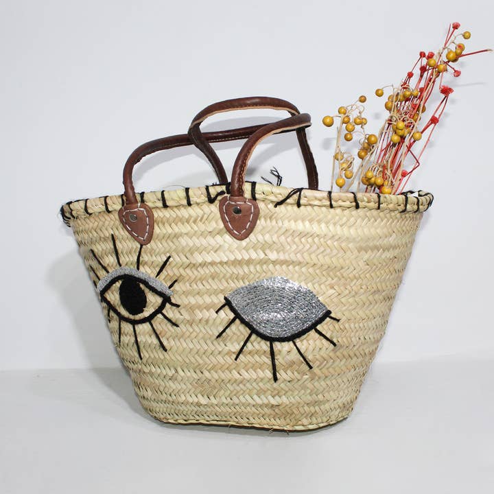 Eyes Sequins straw bag, french market basket, Tote bag for wholesale by Melecraft