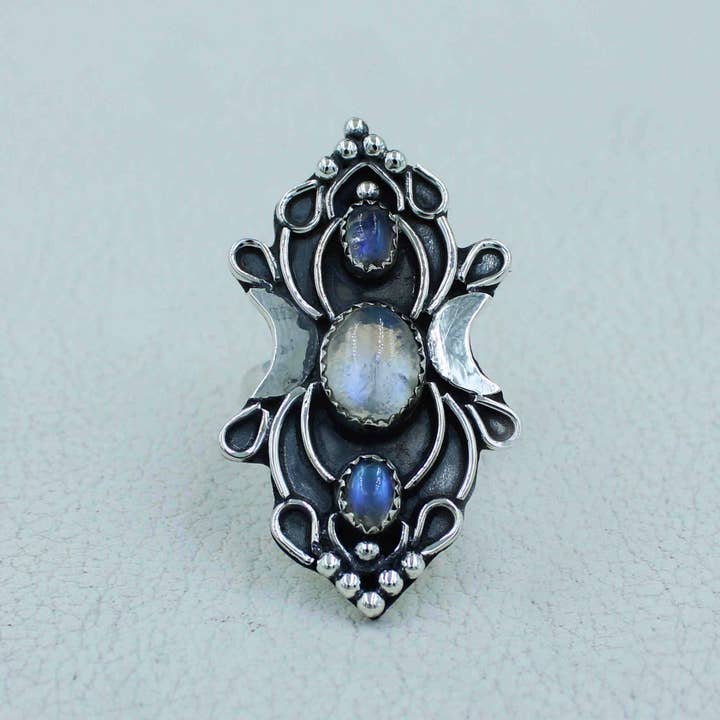 Antique Arts & Crafts Moonstone Silver Ring for wholesale by Silvex Jewelry