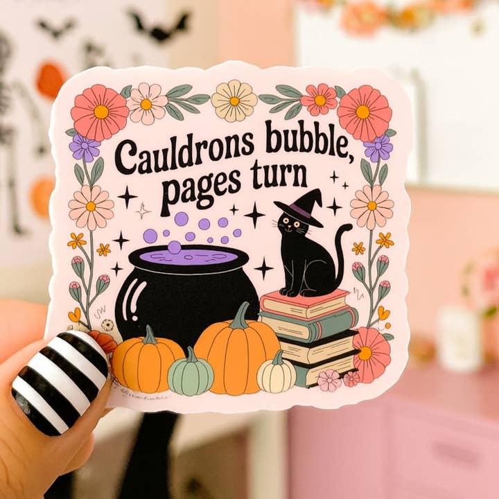 Cauldrons Bubble, Pages Turn Die Cut Sticker for wholesale by Auburn Row Design