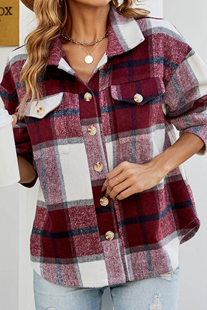 Comely Fashion – wholesale Shirt Jacket/Shacket - Women’s – Flannel Pockets Button Up Plaid Shacket CF-QXX0231