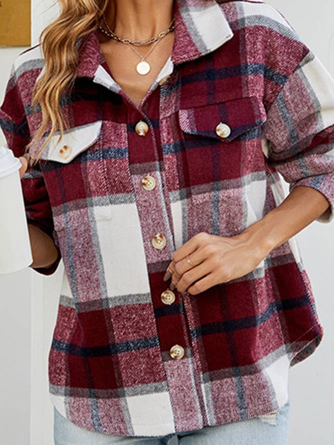UNISHE - Wholesale Shirt Jacket/Shacket - Women’s - Button Up Pockets Plaid Shacket QXX0236